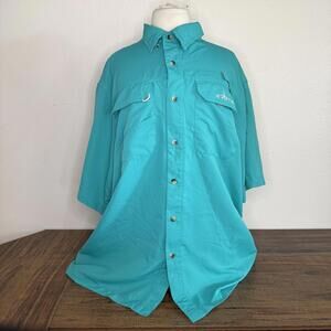 Habit Teal Button-Up Short Sleeve Fishing Shirt Large